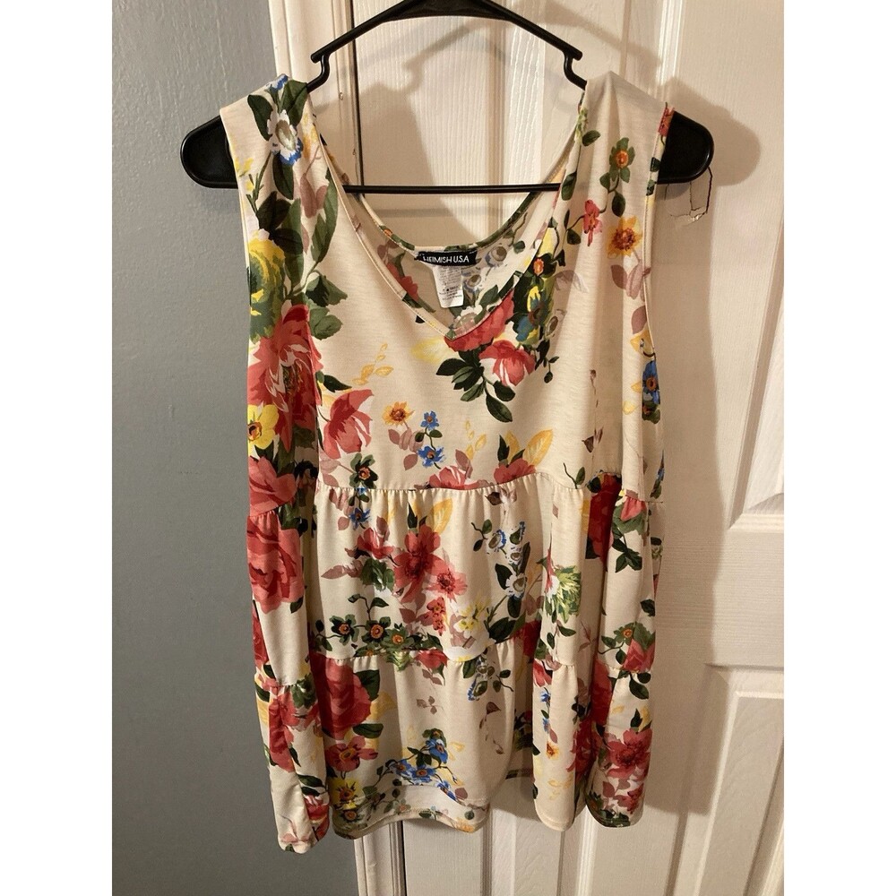 HEIMISH USA Cream Floral Tiered Tank Top with Red, Yellow & Green Accents